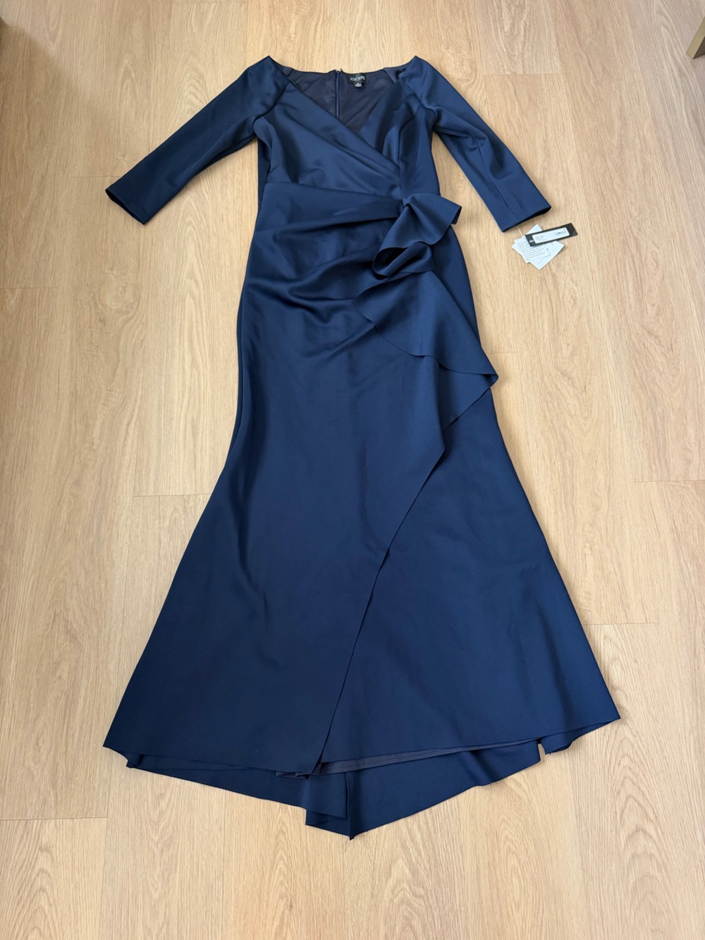 Xscape Women's Blue Pleated Ruffled Gown Dress Size 12 floor length - Picture 3 of 12